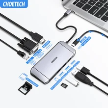 CHOETECH 9 в 1 usb-хаб C концентратор для нескольких USB 3,0 HDMI VGA SD/TF кард-ридер адаптер для MacBook Pro разветвитель порт USB 3,0 type C концентратор