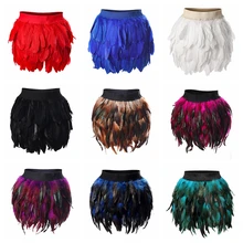 Сексуальная юбка перо красный жгут Пояс Связывание тела Harajuku искусство Rave эластичное платье Многослойные перья сжигание танец размера плюс
