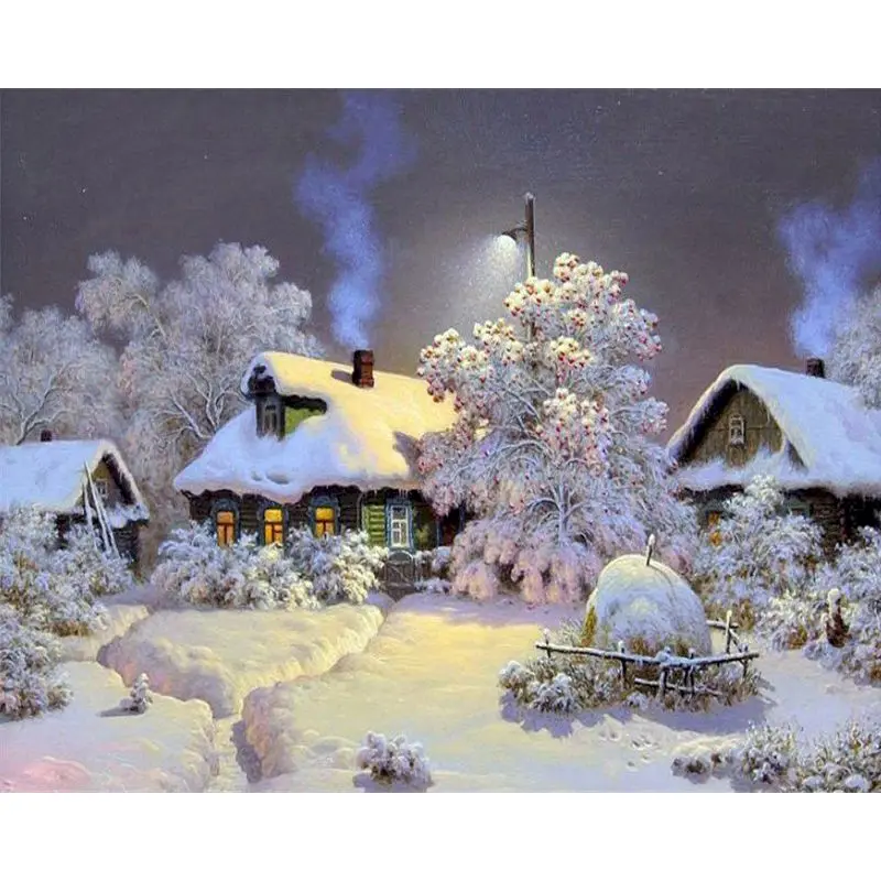 

GATYZTORY Snow View Cottage DIY Paint By Numbers Landscape Acrylic Paint Picture By Numbers Wall Art Gift For Home Decors Craft