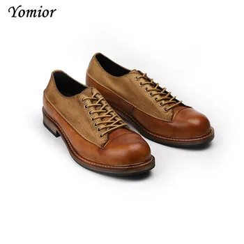

Yomior New Autumn Spring Handmade Men Shoes Round Toe Dress High Quality Ankle Boots Wings Tooling Cow Leather Motorcycle Boots