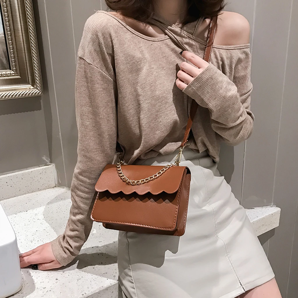 Simple Flap Shoulder Fashion Women Bag Leather Bags Girls Pure Color Mini Messenger Chest Cross Body Handbags Bolsa Feminina 820
