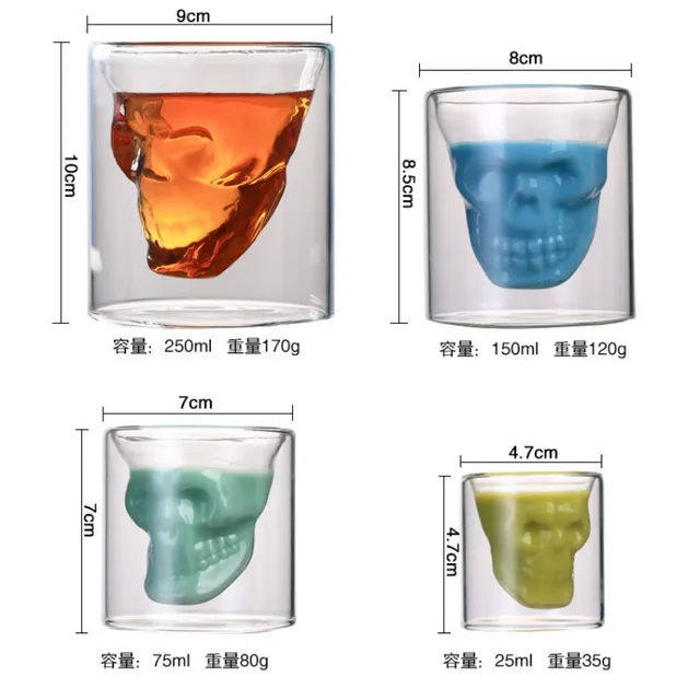 Double-layered Transparent Skull Head Coffee Mug Crystal Glass Cup for Home Bar Club Whiskey Wine Vodka and Beer Wine Glass 4