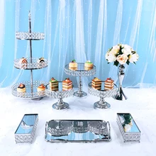 8 stücke Silber Metall Kuchen Stehen Runde Hochzeit Geburtstag Party Dessert Cupcake Sockel Display Platte Wohnkultur
