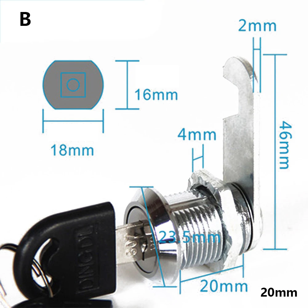 16 мм 20 мм 25 мм 30 мм+ 2 ключа Cam замок двери шкафа почтовый ящик для писем для выдвижного ящика шкафа гардероба замок с 2 ключами набор аппаратных аксессуаров - Габаритные размеры: B
