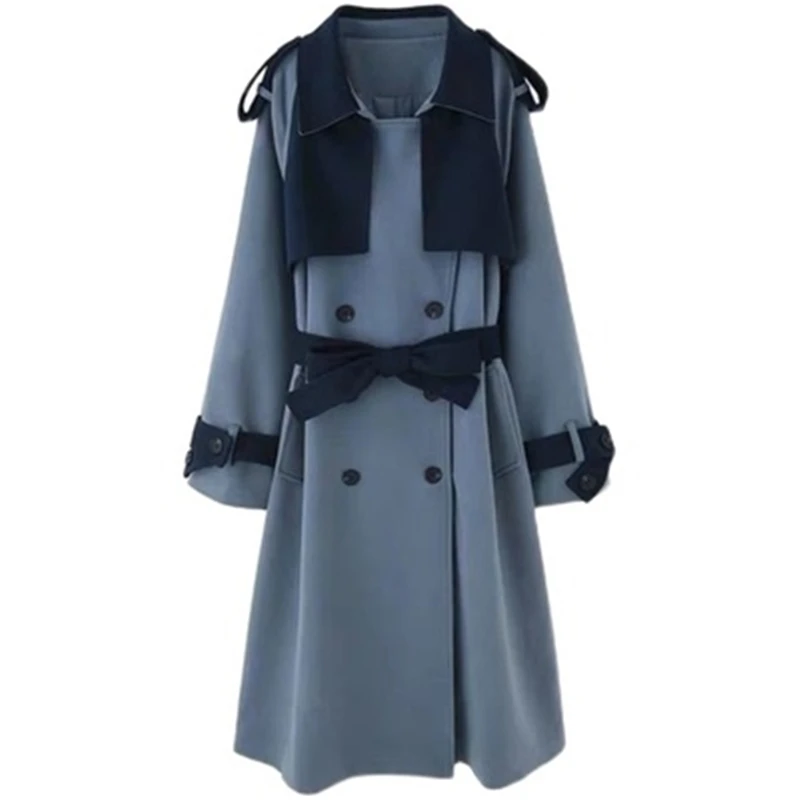 

Женское шерстяное пальто с поясом, облегающее двубортное длинное пальто составного кроя, N764, зима 2022