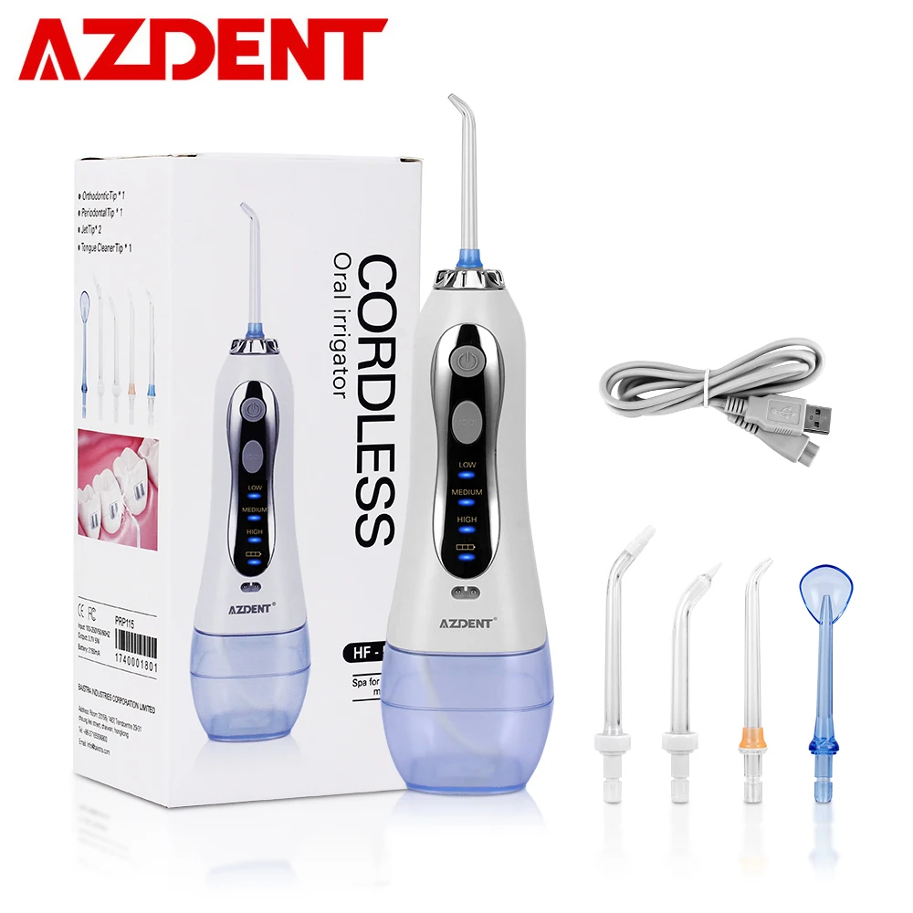 Najtaniej AZDENT irygator doustny USB akumulator strumień wody pod ciśnieniem Flosser przenośny nić dentystyczna 300ML zbiornik na wodę wodoodporny środek do czyszczenia zębów 5 wskazówek