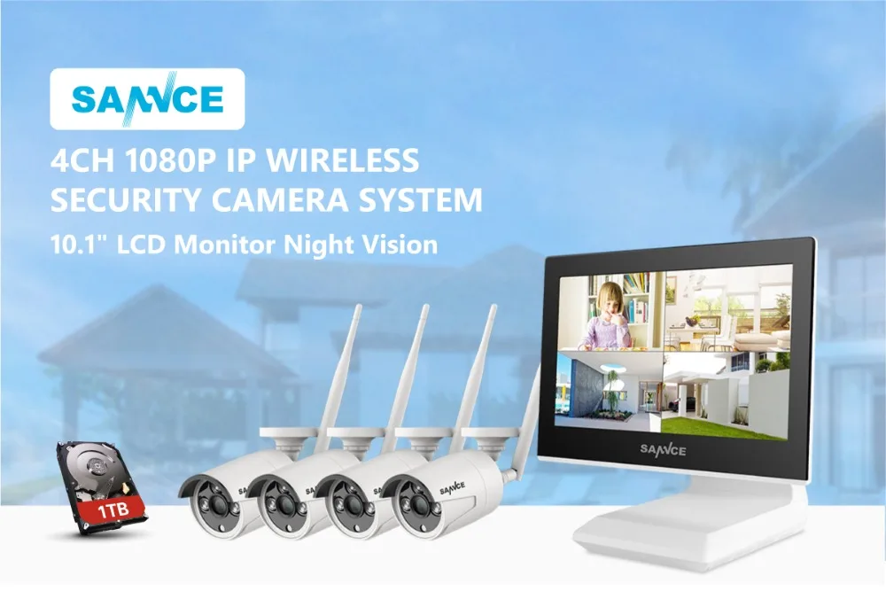 Sistema de Segurança Vídeo sem Fio Nvr com Alto-falante ip à Prova Sannce Polegada Tela Lcd 4x Câmera Dnvr Água Microfone Embutido 4ch 1080 p 10.1 2 Sistema de vigilância