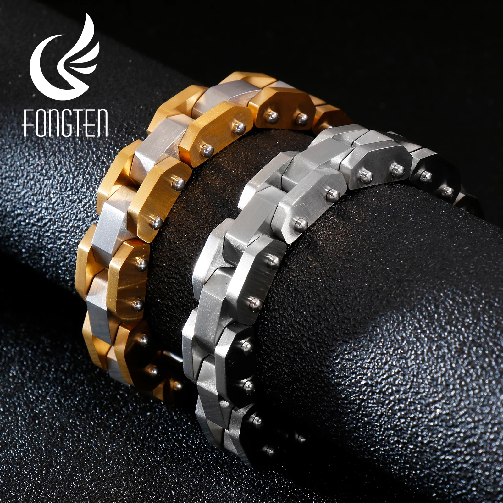 

Fongten Vintage Bracelet Men Stainless Steel Retro Punk Gold Silver Black Watch Link Chain Men's Bracelets Accessories Jewelry