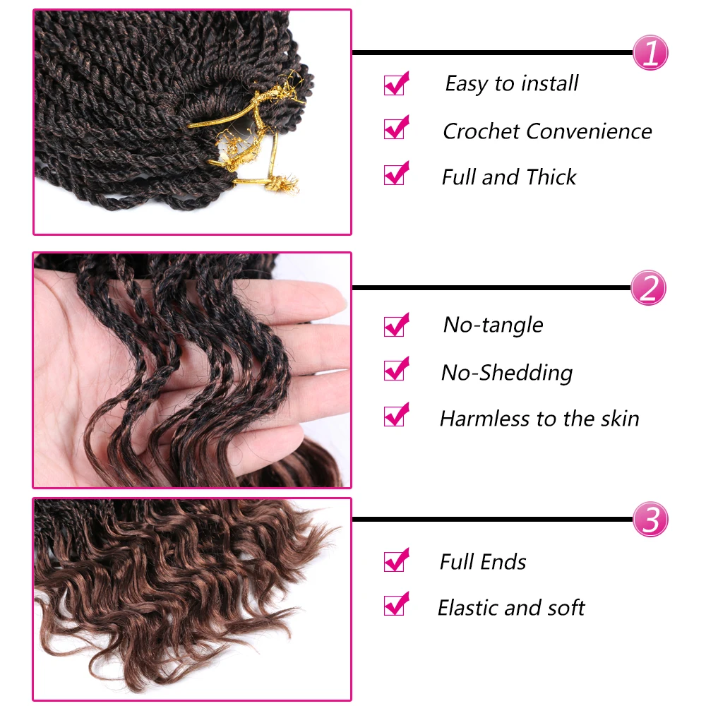 DAIRESS 14" Senegalese Twist Hair 35Roots/Pack Wavy Crochet Twist Hair Braiding Hair Extensions Senegalese Twist Crochet Braids