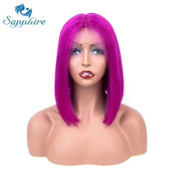 

Sapphire Short Hairline Lace Human Hair Wig Brazilian Purple Colored Wig For Black Women T-shape Lace Pre-plucked Free Shipping
