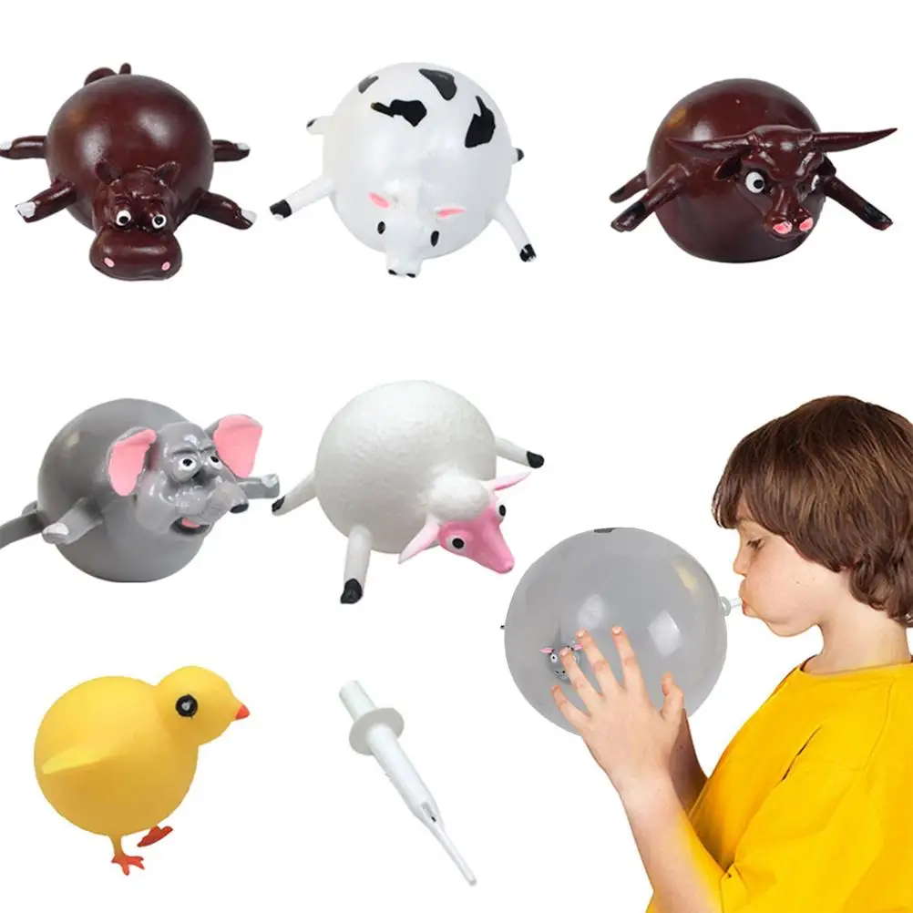 12PCS Children'S Inflatable Blowing Balloon Toy TPR Animal Squeeze Ball