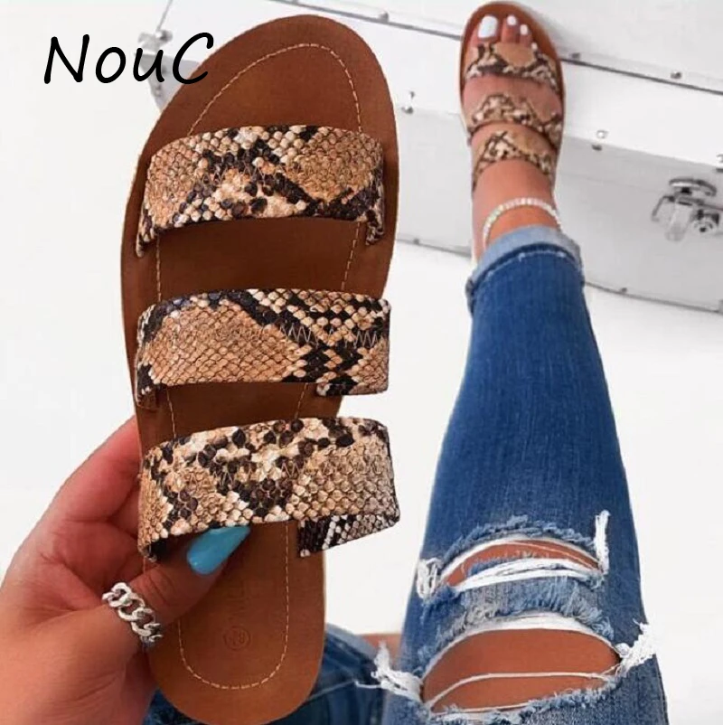 

NouC Women Fashion Beach Shoes Snake Totem Three-layer Non-slip Outdoor Slippers Sandals Flat Bottom Ladies Slippers Summer