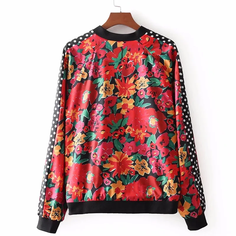 

2018 Spring New Style Western Style Polkadot Panel Sleeve Printed Pilot Jacket Women's