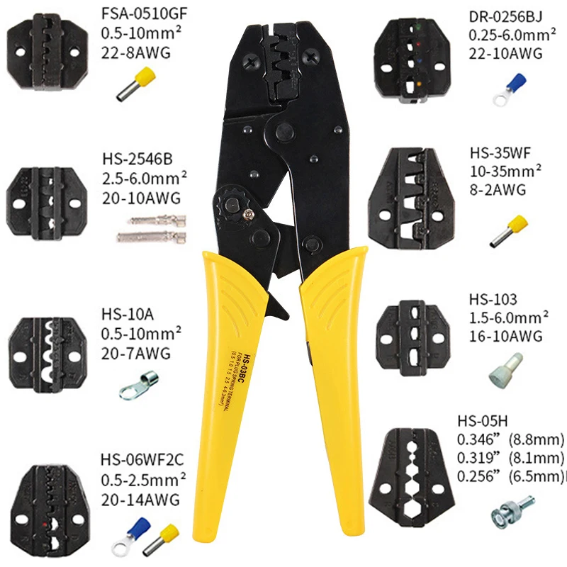 

Yalku universal Crimper connector pliers tool Set For Plug /Tube/Insulation/No Insulation/Crimping Cap/Coaxial Cable press plier