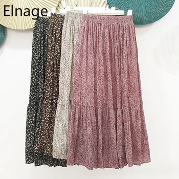 

Elnage Mid Length Pleated Stitching Ruffled High Waist Slim Fashion Sweet Fishtail Skirt Floral A Line Faldas Summer 5A567