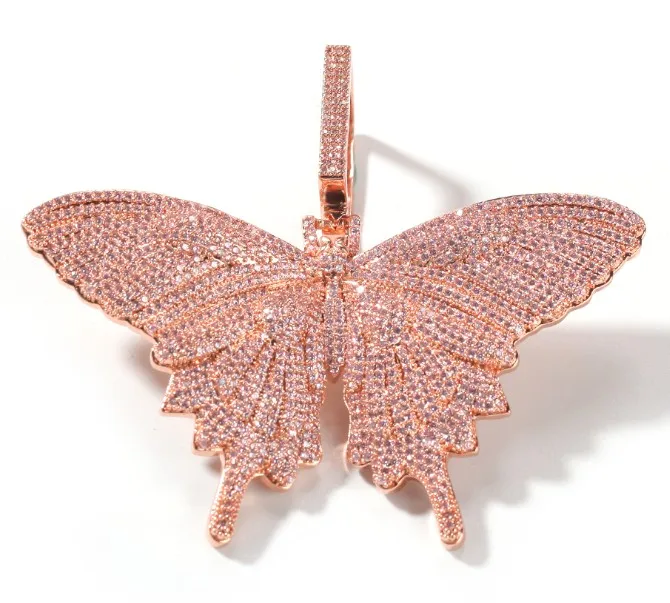 only pendants Все розовый кубический цирконий проложить Bling Ice Out бабочка Подвески Ожерелья теннис кубинская цепь для мужчин женщин хип хоп рэппер ювелирные изделия - Окраска металла: only pendants