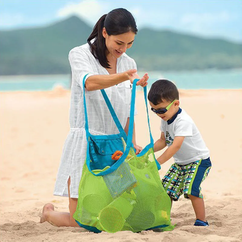 Kids Baby Toys Beach Bag Large Mesh Storage Bags Toy Beach Sand dredging Tool Children Shoulder Storage Bag Women shopping bag