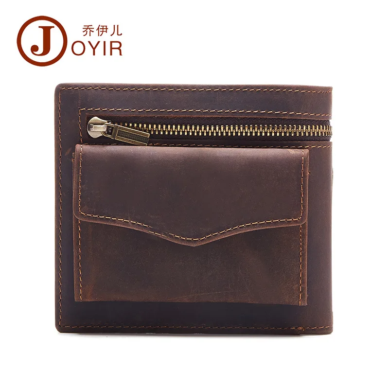 

New Style Cowhide MEN'S Wallet Full-grain Leather Horse Leather Retro Short Zipper Wallet Handbag