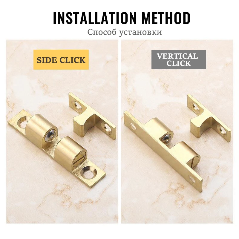 NAIERDI 2PCS Pure Copper Cabinet Catches Adjustable Double Ball Cabinet Closet Latch Clip Door Catches Furniture Fittings