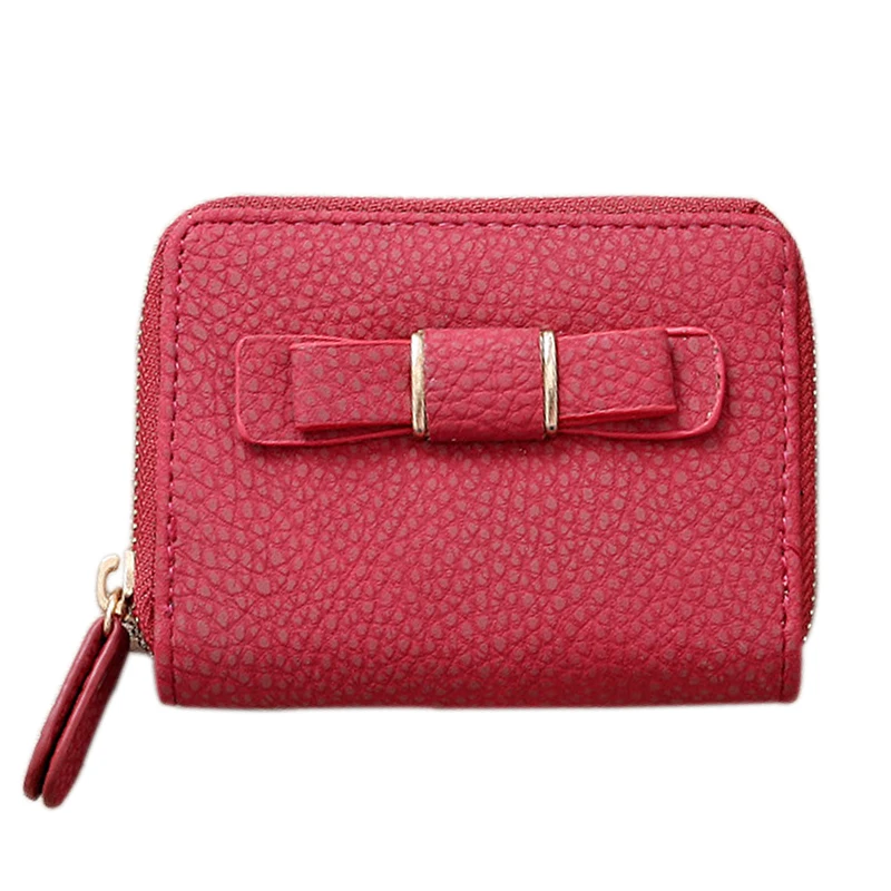 

Cute Women Wallet Multi-card Slots Credit Card Holder Vintage Mini Bow Zipper Coin Purse for Travel Female Short Clutch Bag