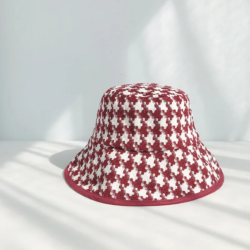USPOP spring autumn hats women Black white plaid hats female tweed plaid bucket hats