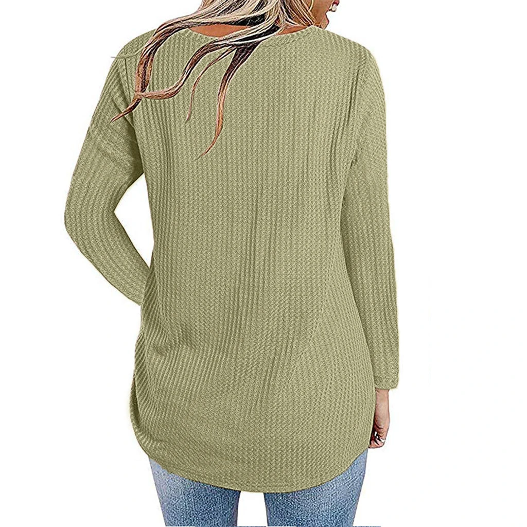 JAYCOSIN Chiffon Blouse Womens Casual Long Sleeve Autumn Knot Waffle Knit Tunic Blouse Cute Shirts Tops Winner Girl Lady 729