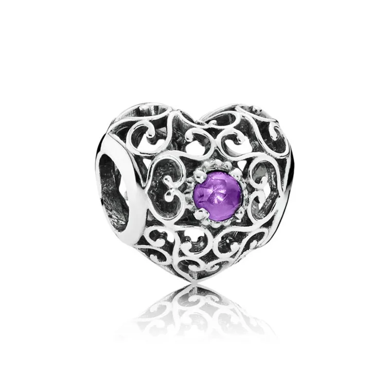 Month Signature Heart Birthstone With Crystal Charm Beads Fit Pandora Bracelet Bangle 925 Sterling Silver Bead Charm Diy Jewelry - Цвет: 2