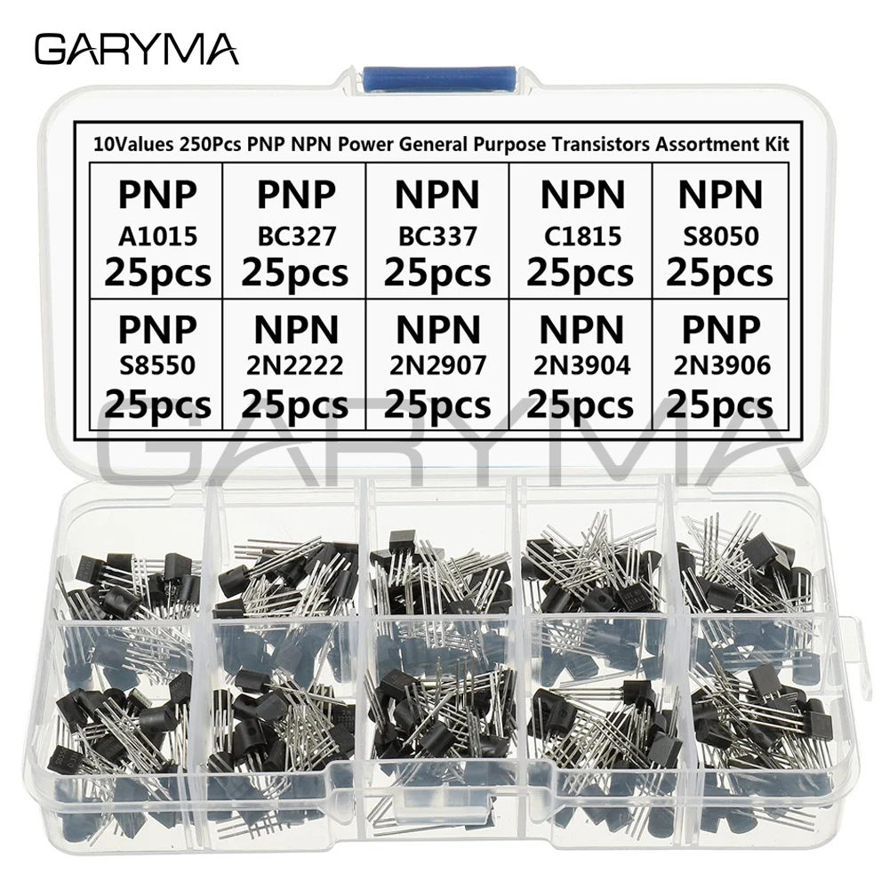 10 значений 250 шт. A1015 BC327 BC337 C1815 S8050 S8550 2N2222 2N2907 2N3904 2N3906 PNP NPN набор транзисторов