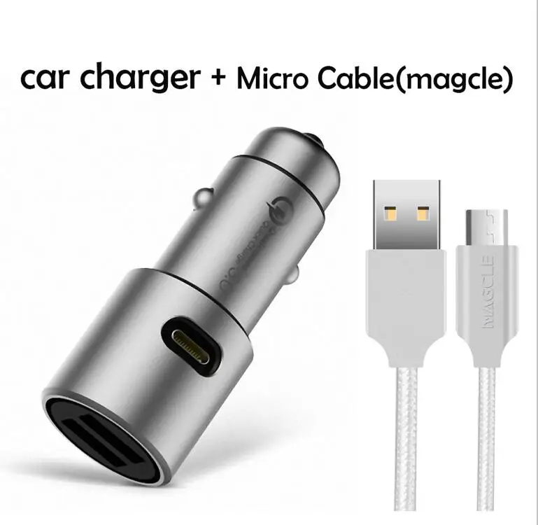 Charger with Micro Оригинальное автомобильное зарядное устройство xiaomi QC3.0, 5 В/3 А, двойное быстрое зарядное устройство USB, 9 В/2 А, 12 В/1,5 А, автомобильное зарядное устройство mi Quick+ кабель 2A Magcle - Цвет: Charger with Micro