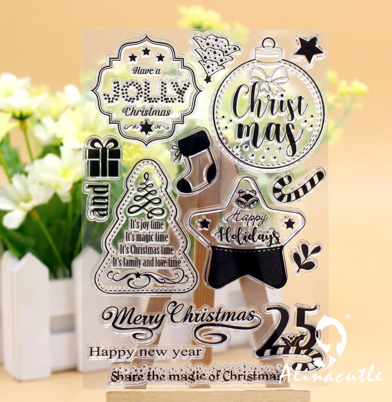 

CLEAR STAMPS Die Cut Holiday Tags DIY Scrapbooking Card album paper craft rubber roller transparent silicon stamp AlinaCraft