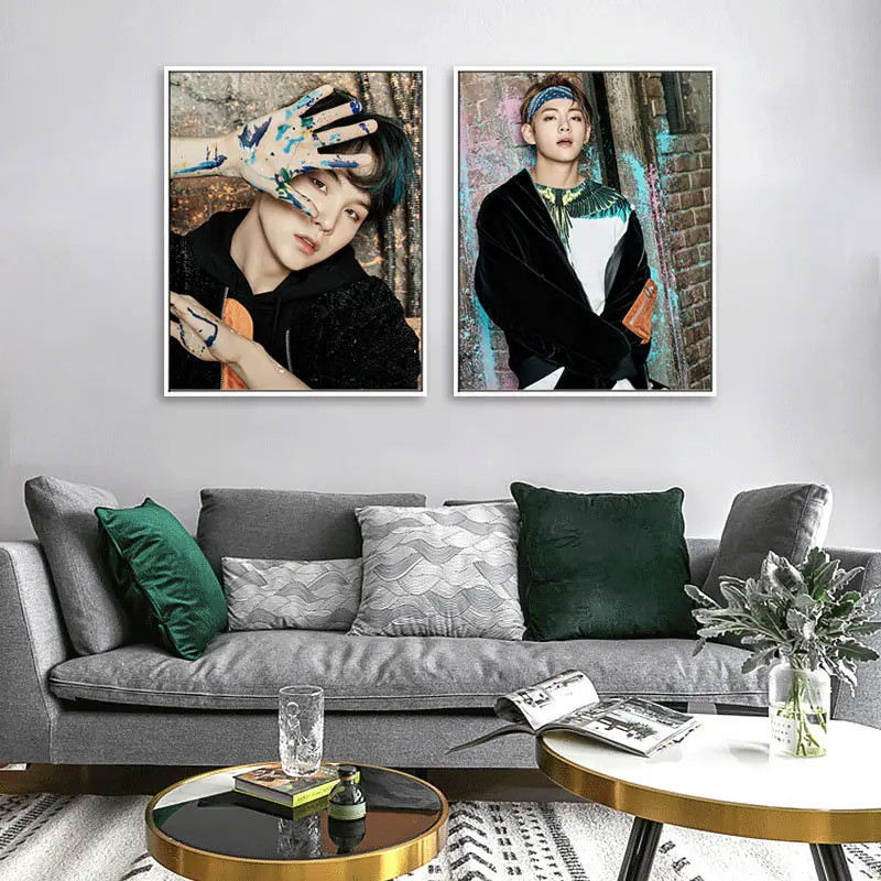 Affiche Kpop BTS avec cadre (50x70) cm, Art du portrait, Haute qualité