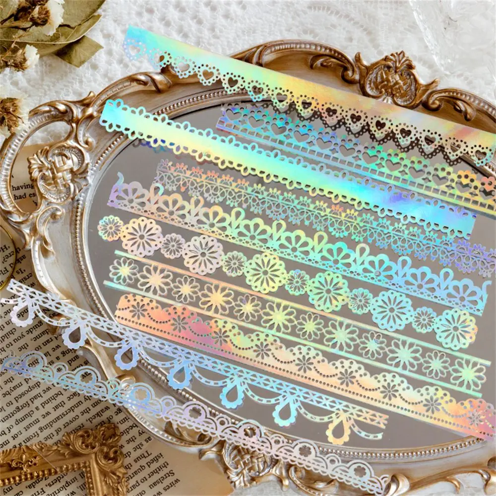 10Pcs Flower of life Bronzing Hollow Butterfly Lace Frame Decorative Stickers decorative stickers self adhesive stickers floral stickers butterfly stickers Scrapbooking Rainbow Laser PET Stickers DIY Diary