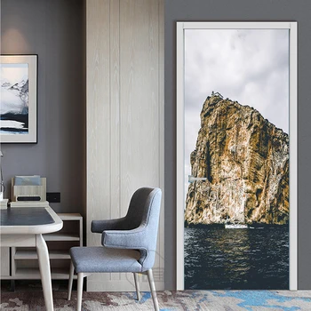 

3D Print Big Sea Snow Mountain Waterproof Entire Door Sticker Creative Stickers Door Wall Sticker DIY Mural Bedroom Home Decor