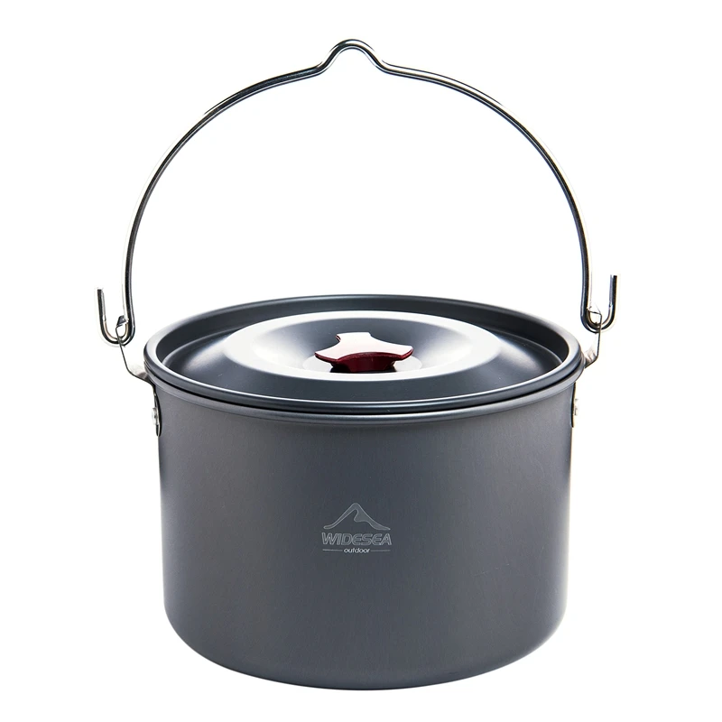 Widesea Camping Pot Hanging Aluminium 4L Pot Outdoor Cookware Pot for Cooking Picnic Camping Hiking Fishing Equipment