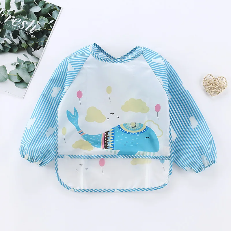 Cartoon Colorful Baby Bibs Long Sleeve Art Apron Animal Smock Baby Bib Burp Clothes Soft Feeding Eat Toddler Waterproof Smocks baby accessories girl