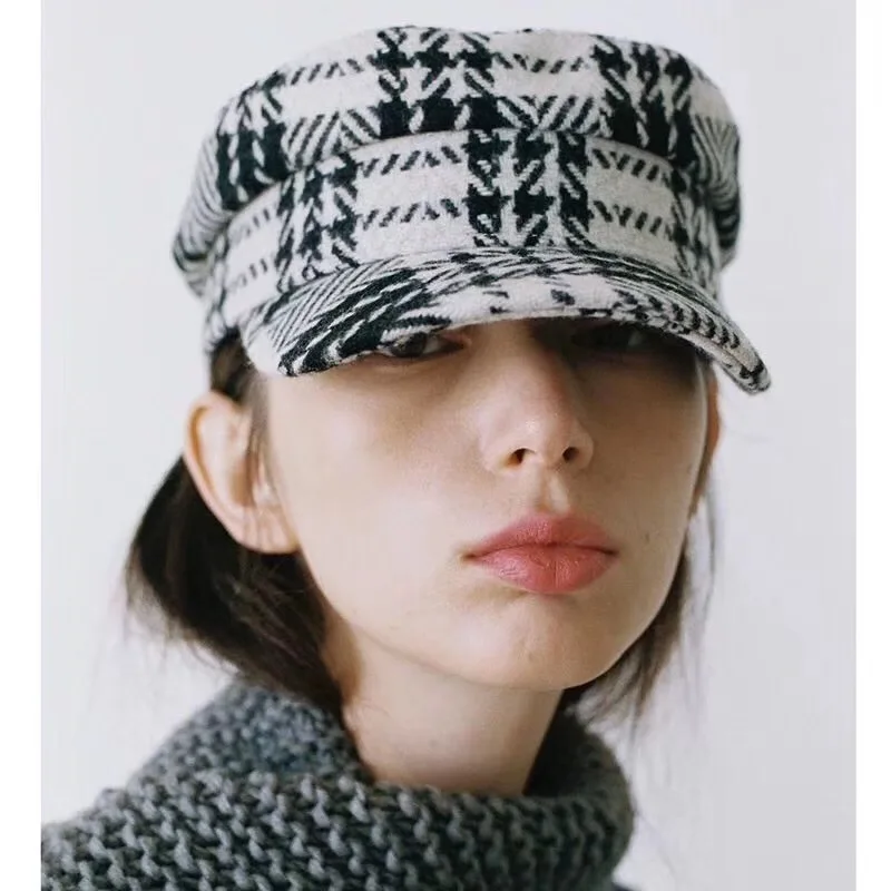 Женский элегантный берет для зимы женские шапки в клетку винтажная модная