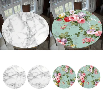 

Set of 4 Non-Slip Vinyl Tablecloth Waterproof Round Table Cover Cloth 48''