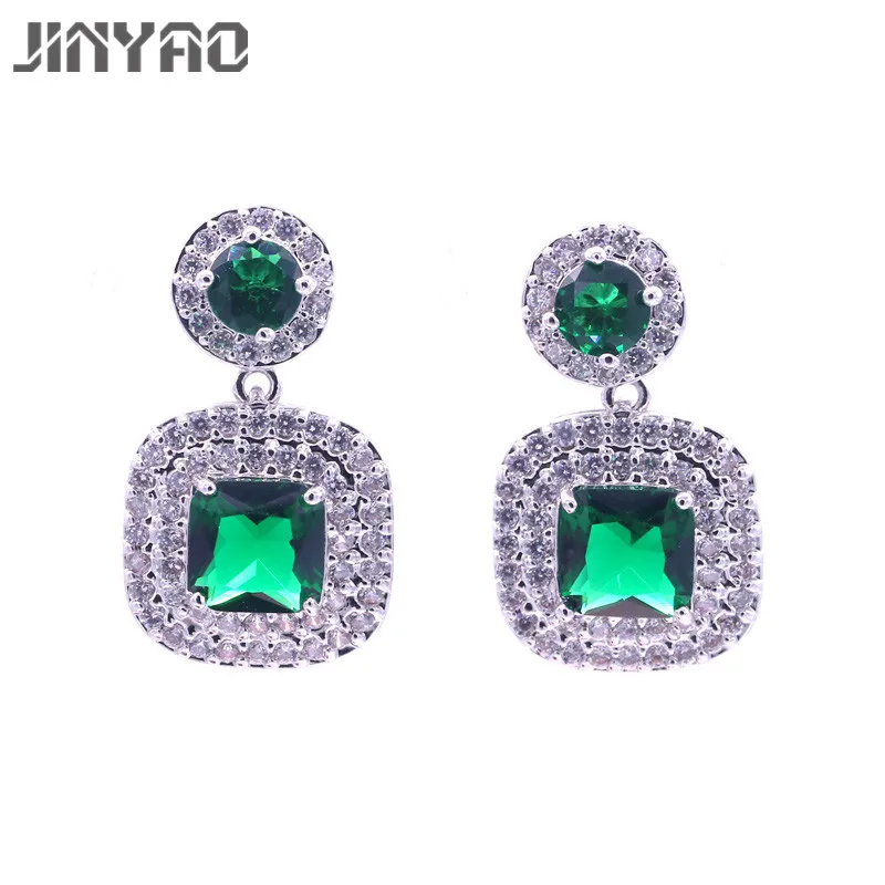 green JINYAO модные очаровательные серебряные цвета красный AAA CZ Циркон Висячие серьги для женщин Свадебная вечеринка ювелирные изделия женские аксессуары - Окраска металла: green