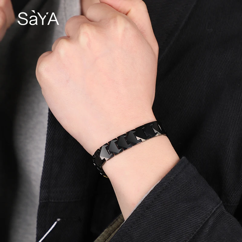 남녀 커플용 텅스텐 링크 팔찌, 높은 광택 상감, 건강 마그네틱 스톤, 3 가지 색상, 맞춤형