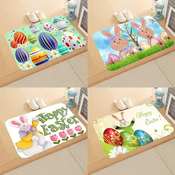 Felpudo de baño con estampado de Pascua, estera antideslizante con diseño de conejo de pascua, para decoración del hogar