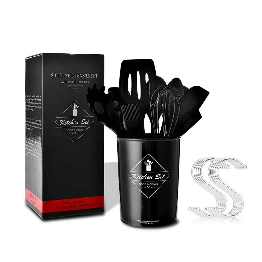 Black-A 11 шт. посуда из силикагеля, антипригарная лопатка для сковородки, ложка, кухонная утварь, кухонные инструменты, домашний кухонный набор из силикагеля - Цвет: Black-A