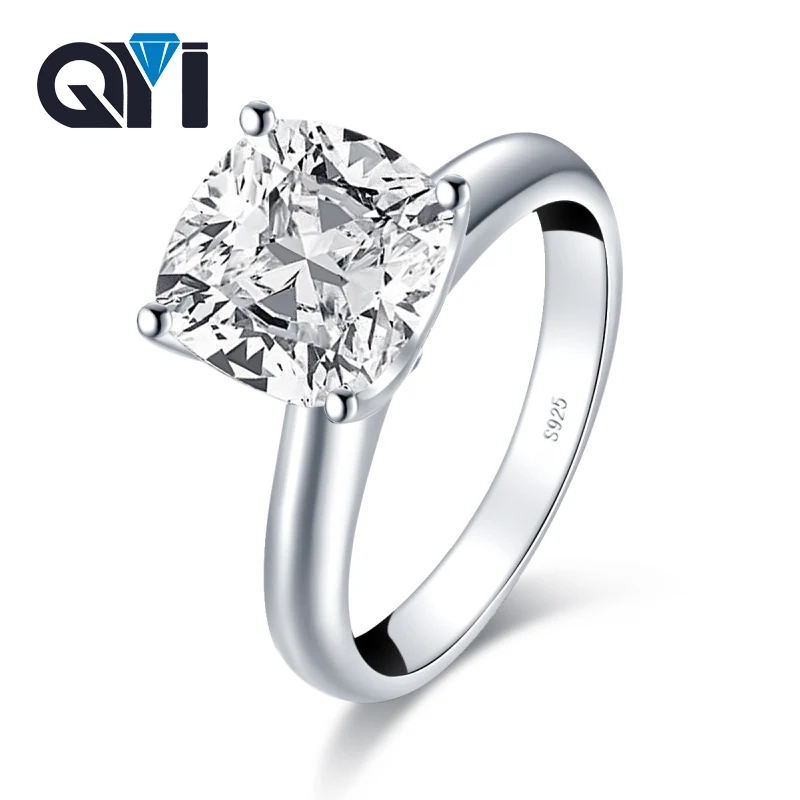 

QYI Fashion 925 Sterling Silver Engagement Ring Cushion Cut Solitaire 9x9mm 3.0 CT SONA Stone Quality Assurance
