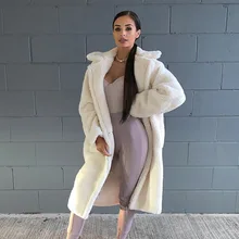 Элегантное длинное пальто из искусственного меха для женщин, зимняя женская верхняя одежда с длинным рукавом, повседневная плюшевая пушистая верхняя одежда для женщин, однотонная Новинка