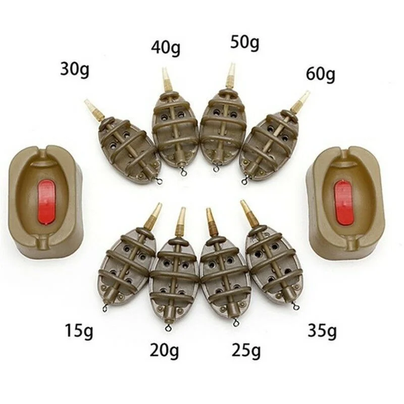 FLYSAND Inline Method Fishing Feeder Mould Bait Thrower Bait Plumb Set Carp Fishing Holder Tool 4 Feeders/Set
