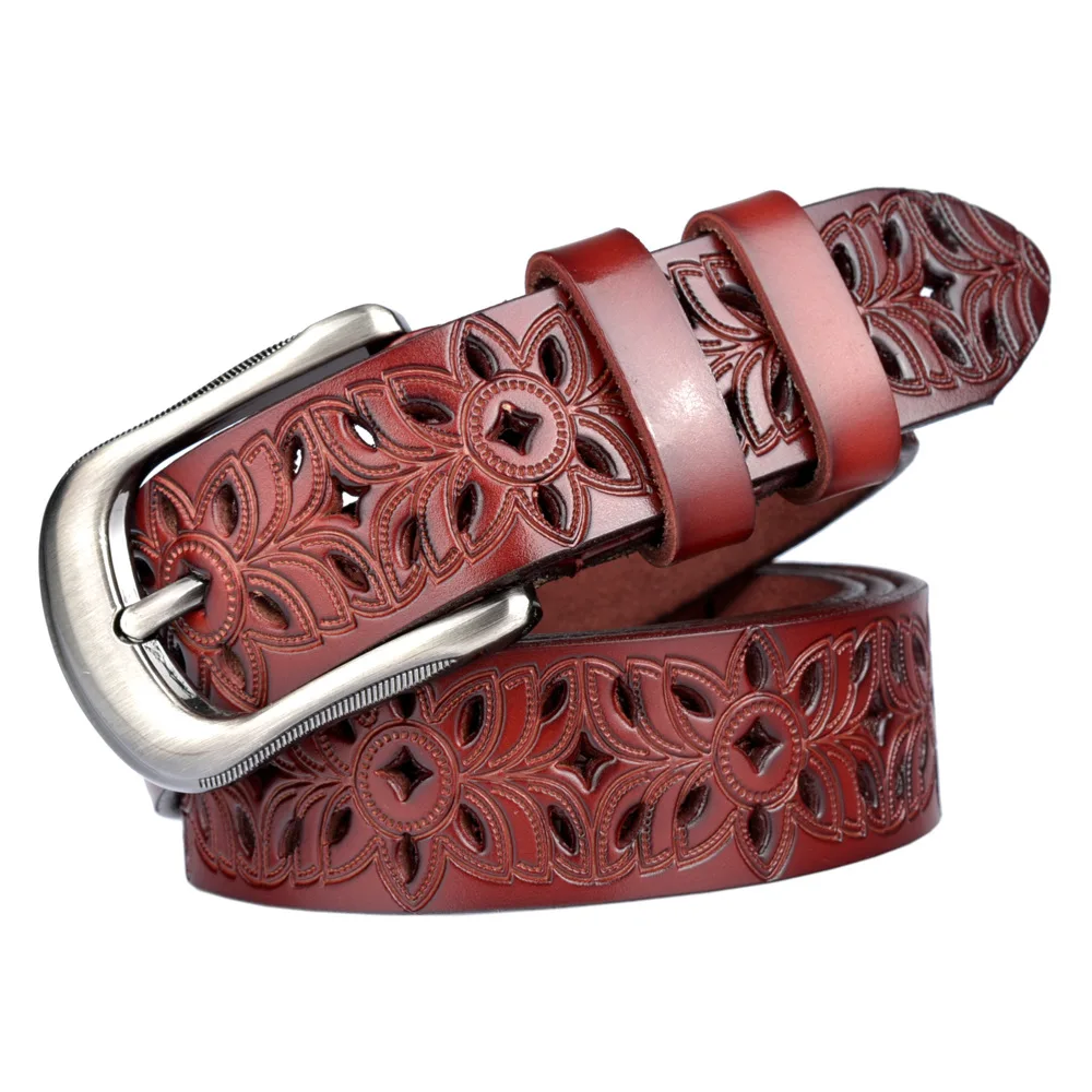 Женские джинсы с вырезами, пряжкой и кожаным ремнем высокого качества, роскошная воловья кожа, повседневный модный винтажный пояс p49 2,8 см