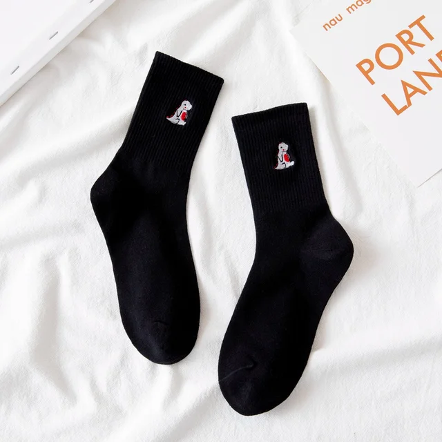 Hot Sale 2021 new fashion Korean style ladies socks simulation printing butterfly socks cute embroidered dinosaur socks 18