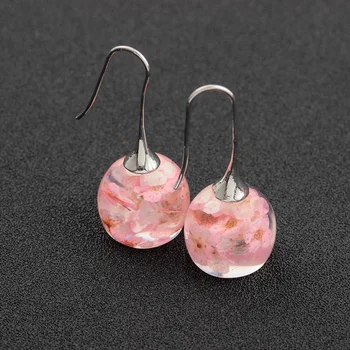 

Creative Zinc alloy Real Blossom Earrings Real Flowers In Resin Spheres Color Earwires Big Earrings Jewelry Gift For Women