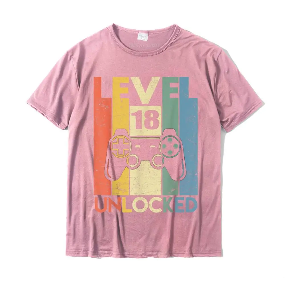 Casual Brand New Short Sleeve Group Tshirts 100% Cotton O Neck Mens Tops Shirt Design Tee-Shirt April FOOL DAY Level 18 Unlocked Tshirt 18th Video Gamer Birthday Boy Gifts T-Shirt__MZ23772 pink