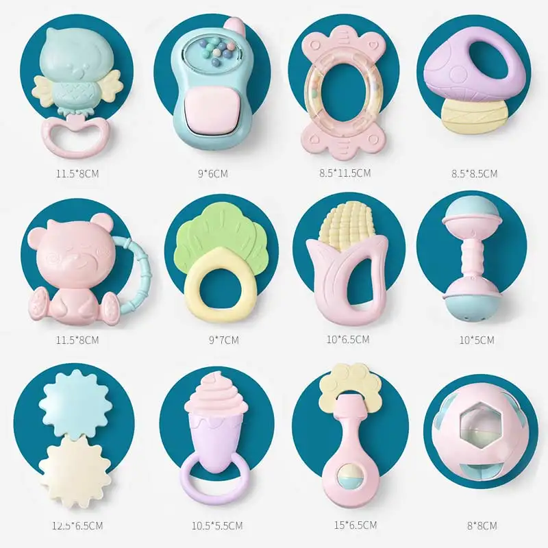 8-16Pcs Baby Teether 0-12 Months Music Toy Set Hand Bell Jingle Plastic Mobile Rattle Ball Educational Toy For Newborn Gifts