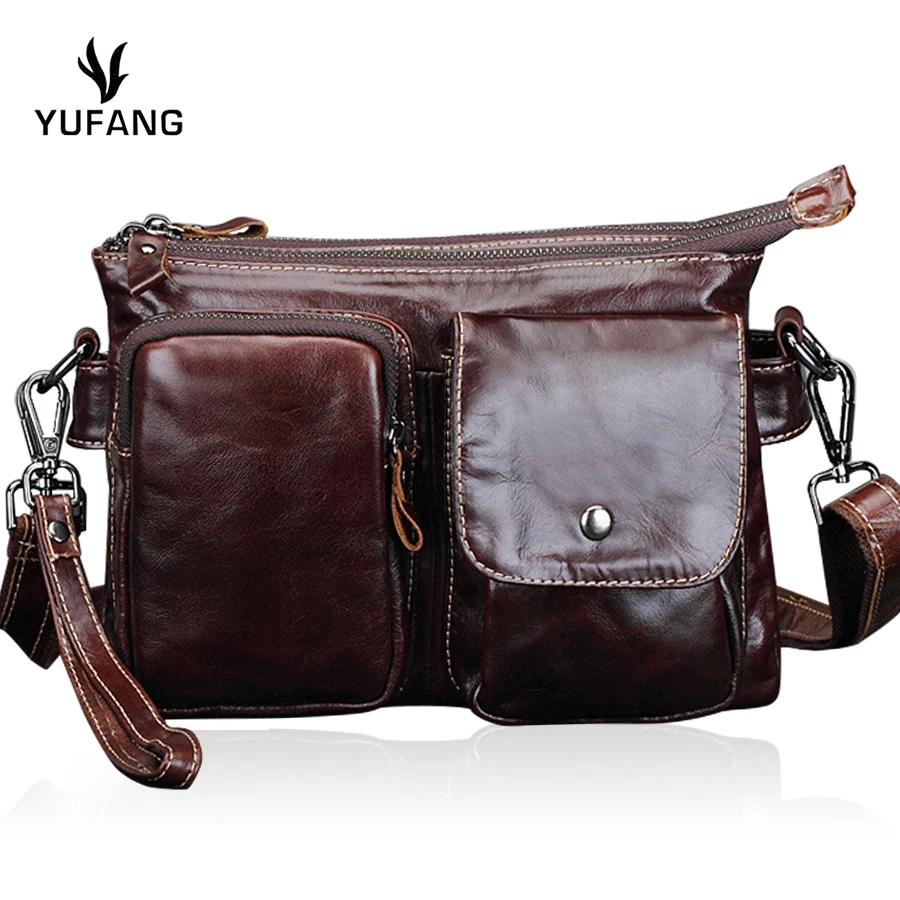 YUFANG Genuine Leather Men Crossbody Bag Large Capacity Messenger Male Classic Coffee Zipper Business Soft |